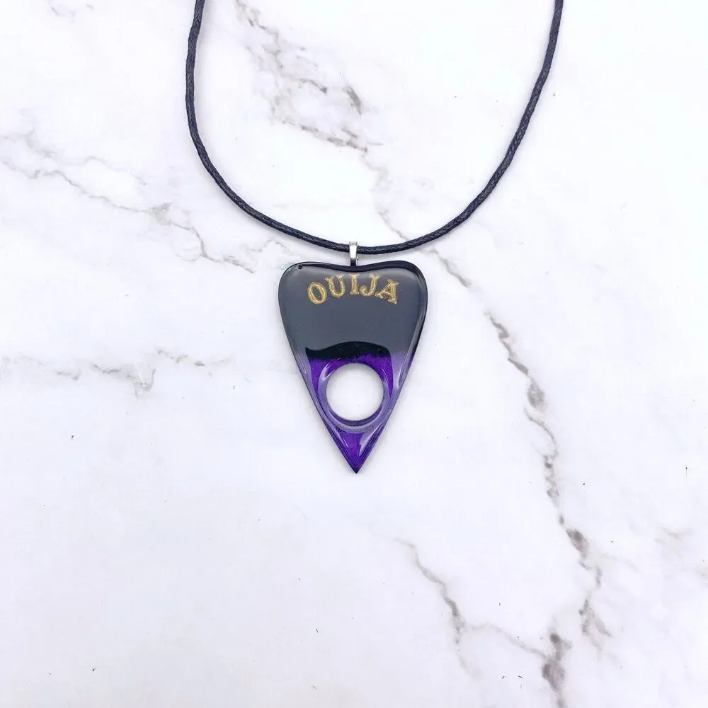 Black Purple Chrome Dipped Ouija Planchette Necklace